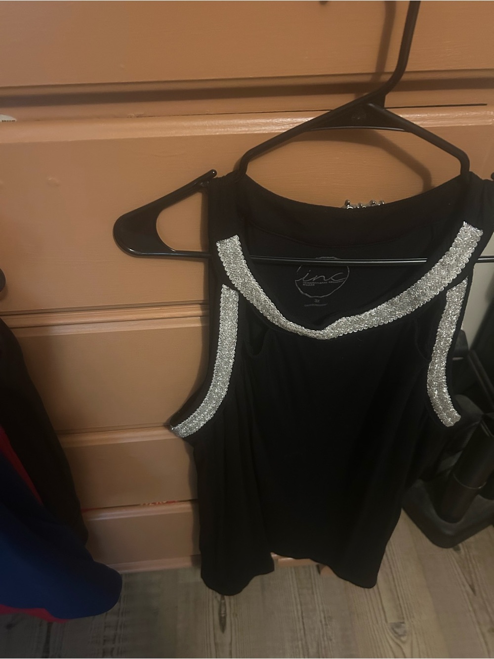 Ring Black Sleeveless Top with Silver Sequin Trim